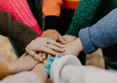 Stack of hands as a show of support